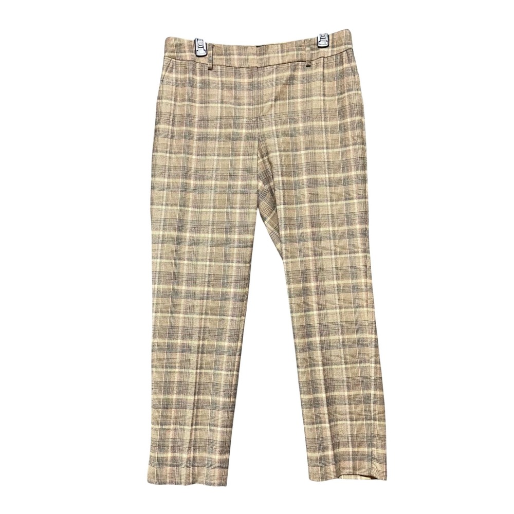 Talbots Hampshire Ankle Pants Women's Size 10 Brown Plaid Wool Blend Flat Front